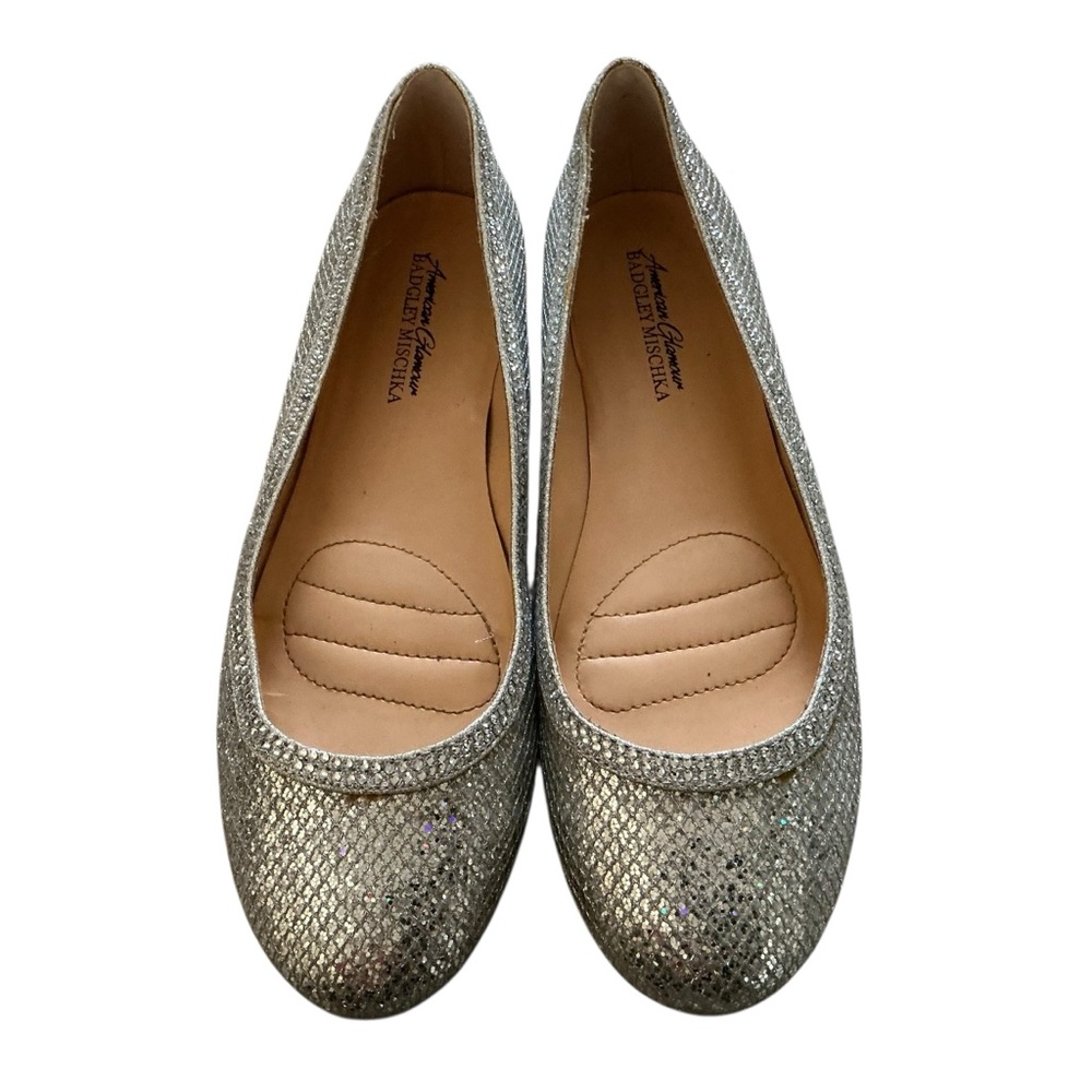 American glamour Badgley Mischka Yoselin flats Sz 8,5 silver glitter ballet flat